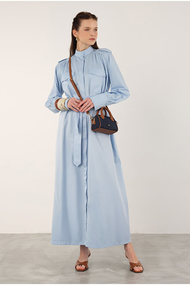 Apoletli Elbise Açık Mavi - 7