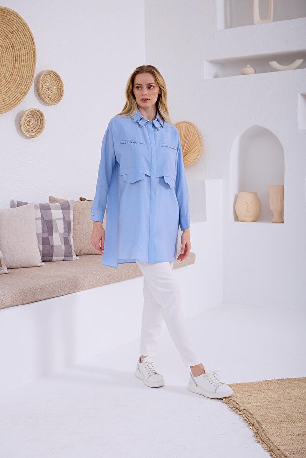 Marwa by moodbasic ÇİFT YAKALI TAŞLI GÖMLEK - 3