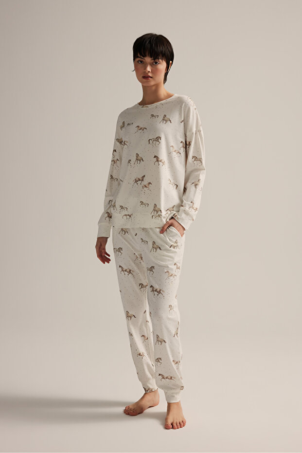 Kadın Pamuklu Cepli Uzun Pijama Altı - 2