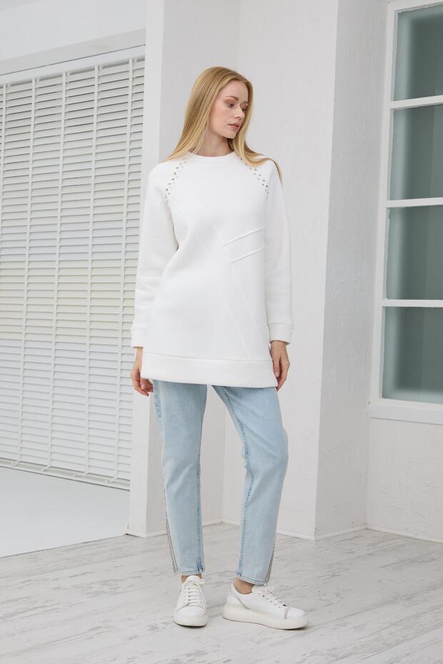 TAŞ DETAYLI PARÇALI SWEATSHIRT - 4