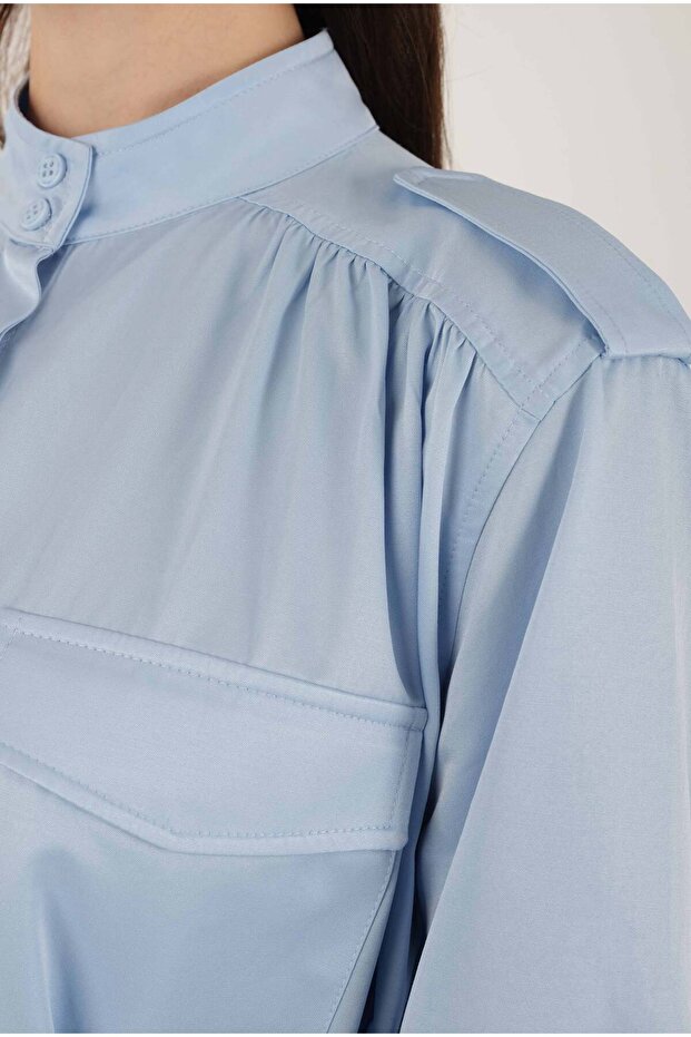 Apoletli Elbise Açık Mavi - 8