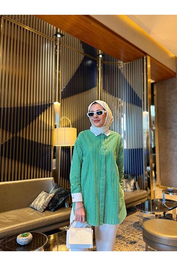 ÇİZGİLİ TAŞLI PAMUKLU GÖMLEK - 3