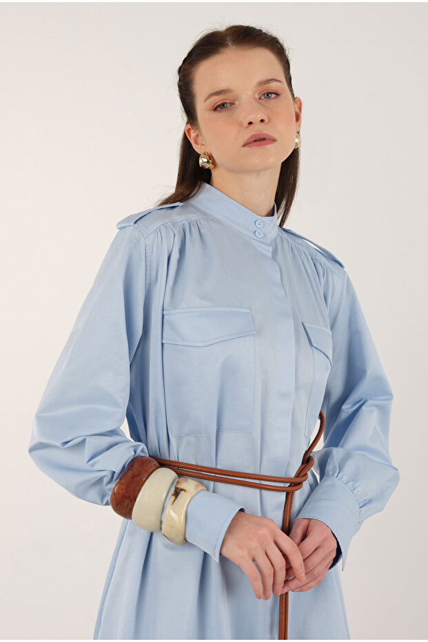 Apoletli Elbise Açık Mavi - 4