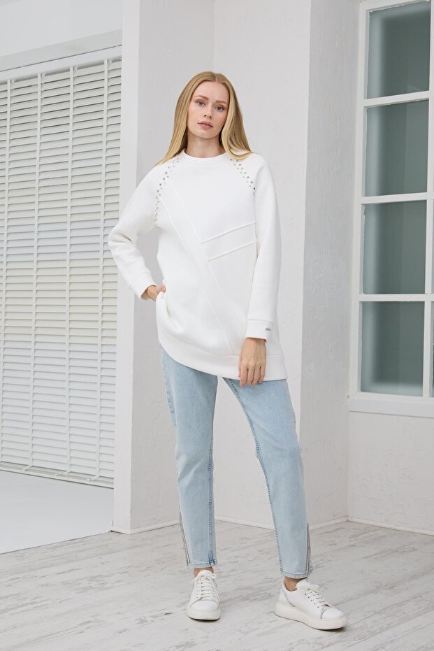 TAŞ DETAYLI PARÇALI SWEATSHIRT - 2