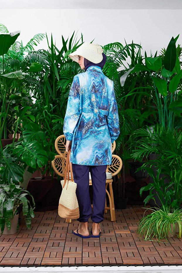 Gold marble patterned hijab swimwear - 6