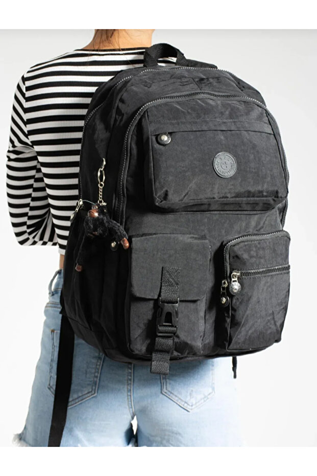 حقيبة ظهر خفيفة للغاية ومتعددة الجيوب ومقاومة للماء باللون الأسود - 1