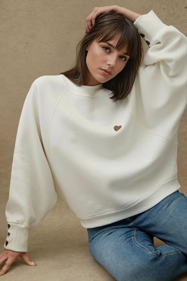 İşlemeli Pamuklu Sweatshirt - 1