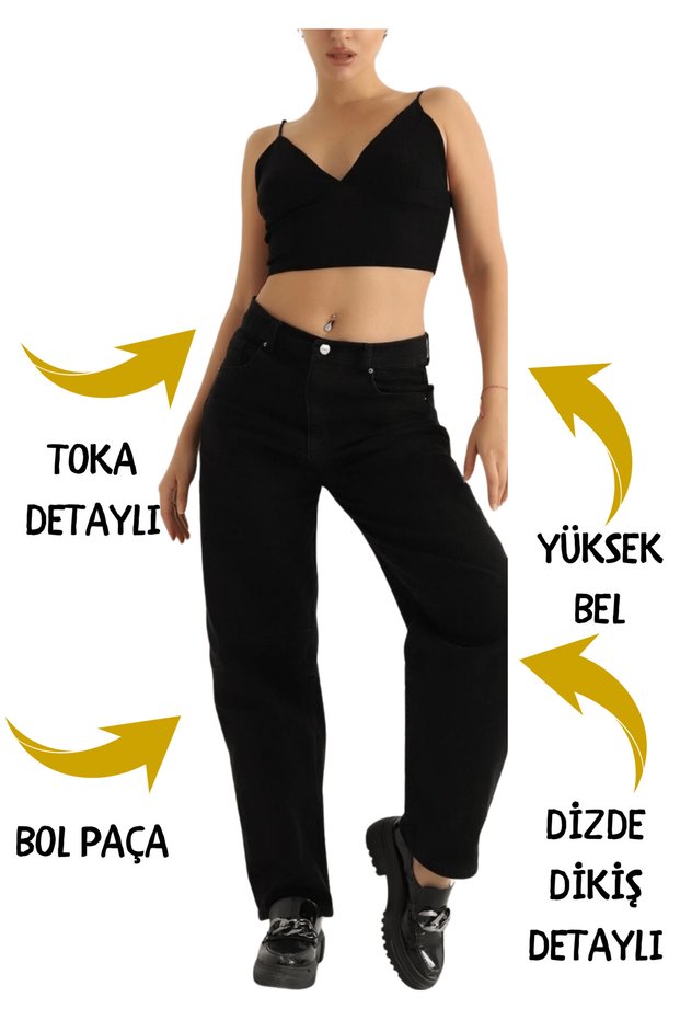 "S-E-R-E-N-A-Y S-E-R-İ-E-S" New Season Women's Baggy Jeans with Buckle Detail on the Waist