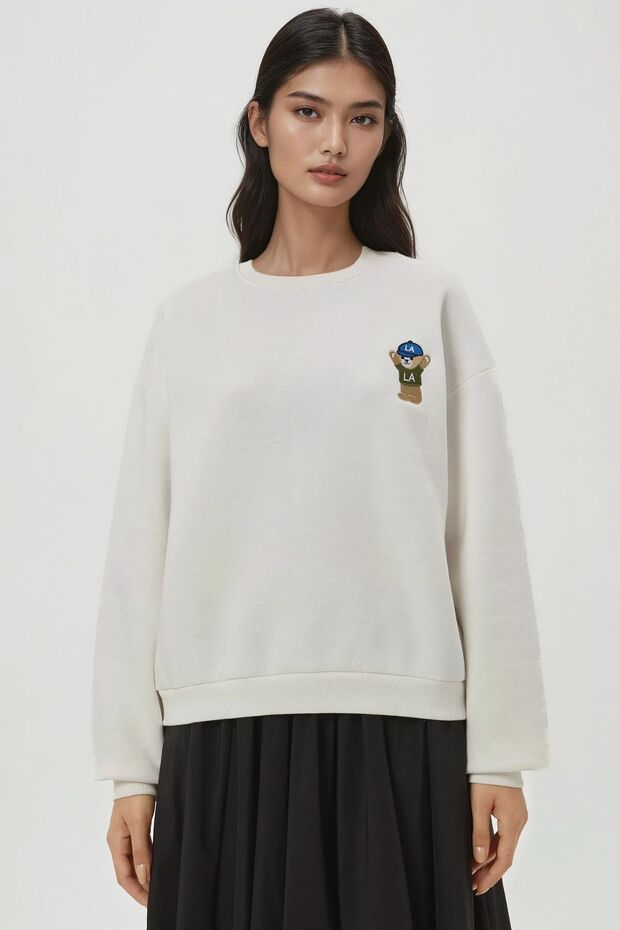 İşlemeli Pamuklu Sweatshirt - 7