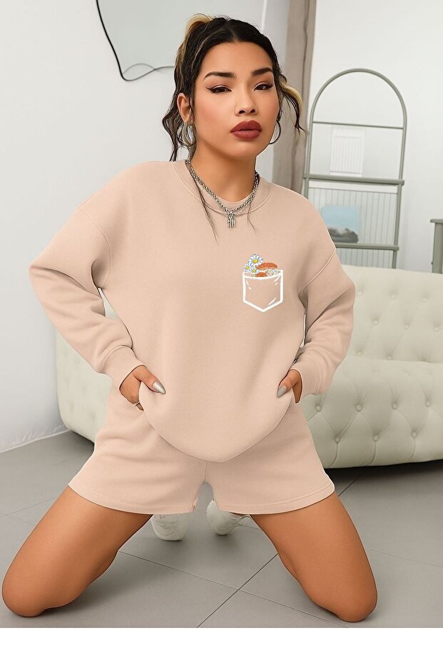 3 Yarn Combed Cotton Daisy Printed Unisex Sweatshirt