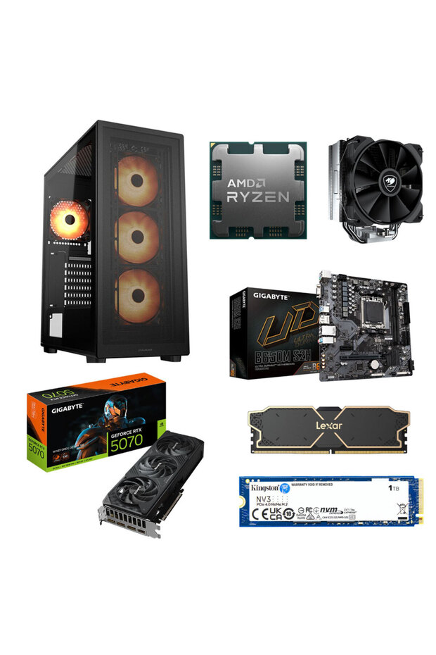 AMD 7600-GIGABYTE GeForce RTX 5070 WINDFORCE OC SFF 12G-GIGABYTE B650M-16GB DDR5-1TB - 2