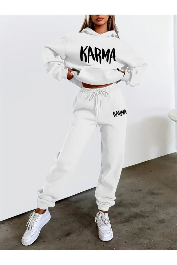 Unisex Men's and Women's Mixed Print Oversized 3 Thread Hooded Tracksuit Set