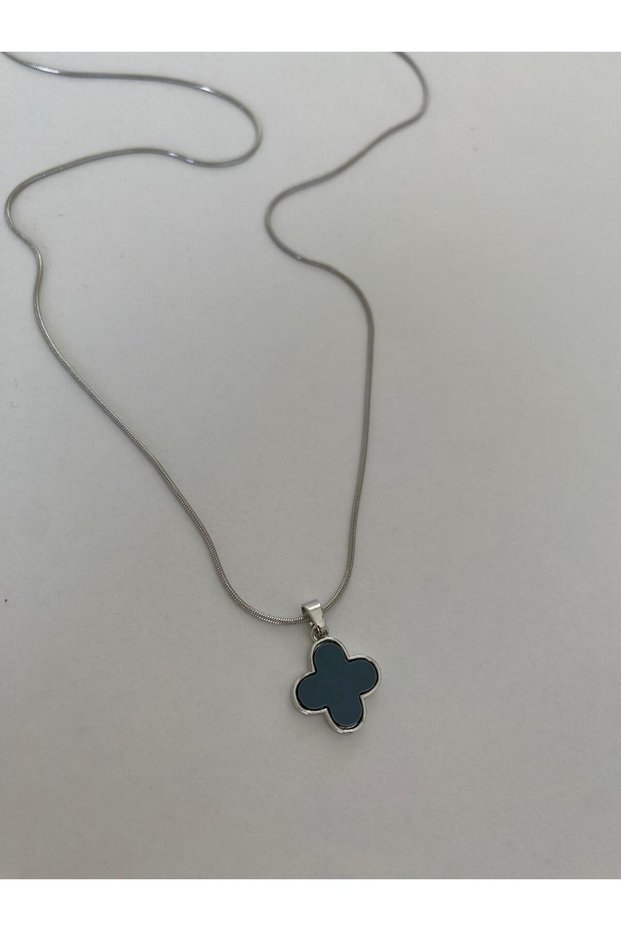 Clover Figure Smoked Color 316L Silver Steel Necklace 60cm