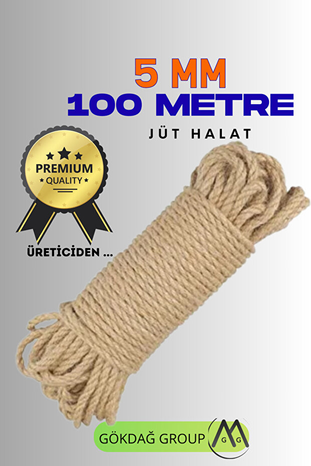 5 MM 100 Metre Jüt Halat Dekoratif Hasır İp Urgan Maket - 1