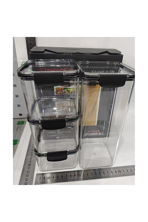 Set 4 Plastic Containers, Flippy, for Food/Objects, Hermetic Closure, 1 x 460 ml, 2 x 700 ml, 1 x 13 - 7