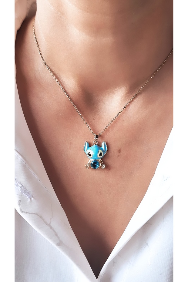 Renkli Mineli Lilo Stitch Çelik Kolye - 3