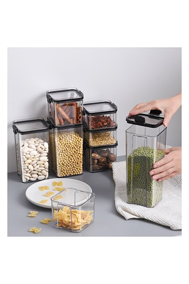 Set of 6 Plastic Containers, Flippy, for Food/Objects, Airtight Closure, 2 x 460 ml, 2 x 700 ml, 1 x - 4