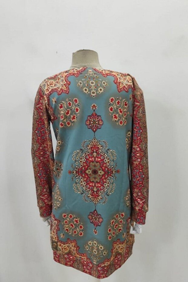 فستان قصير منقوش برقبة دائرية - منقوش - 4