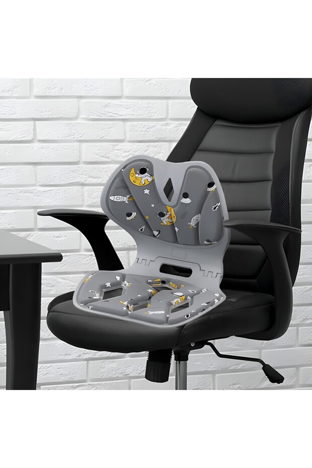 Seat Support – Posture Correction, Portable & Foldable, Size L, Rocket Pattern, Grey - 4