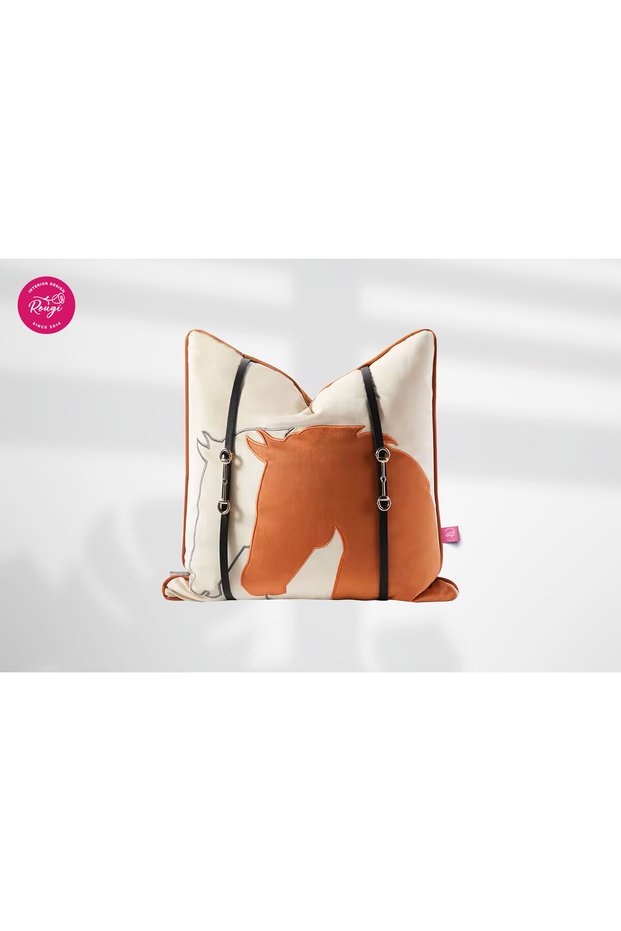 Luxury Horse Design Pillow - Velvet with Metallic Leather Trim