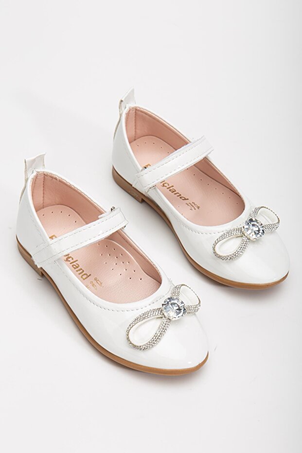Very Light, Very Comfortable Insole, Orthopedic Stone Detailed Pearl Ribbon Ballerinas