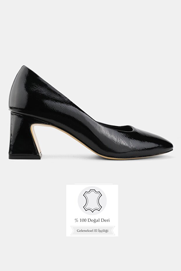Women's Black Patent Leather Genuine Leather Size 35-41 Classic Shoes with Medium Heels