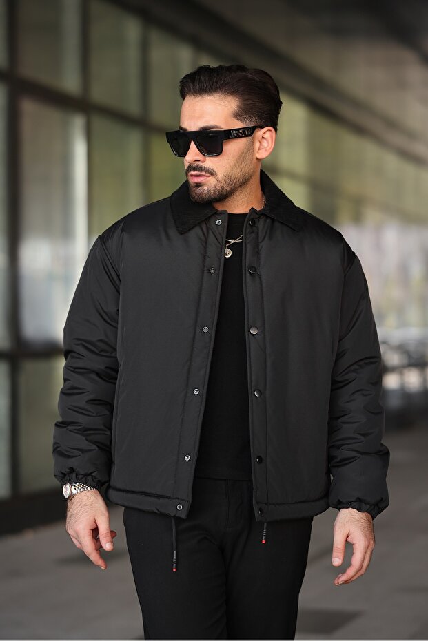 Men's Velvet Collar Puffer Shirt Coat
