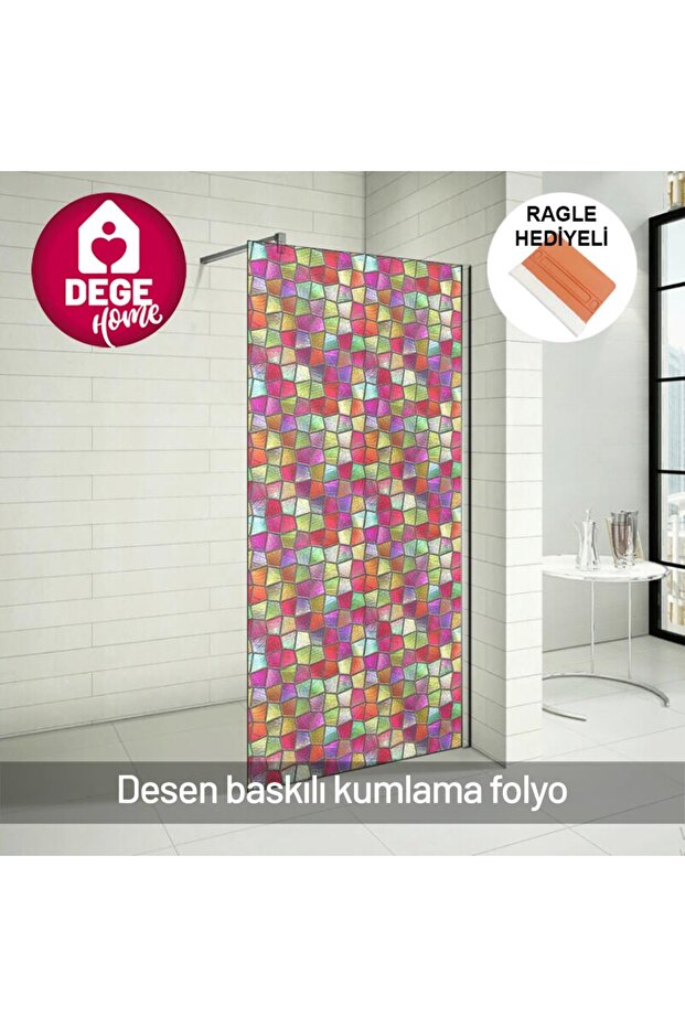 Stained Glass Patterned Frosted Glass Foil. Shower Cabin, Balcony, Kitchen, Bathroom, Office Glass. Pattern No: 11003
