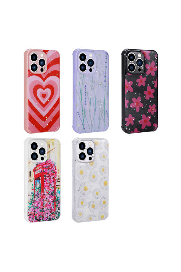 iPhone 12 Pro Compatible Glitter Patterned Camera Protected Shiny Ecrz Popy Case-Trees - 2