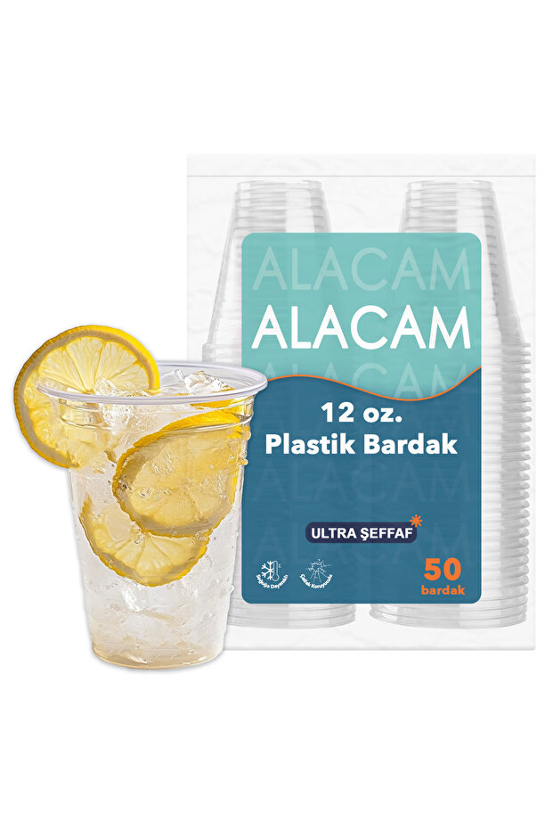 [50 Adet] Şeffaf Tek Kullanımlık Plastik Bardak-Limonata, Meyve Suyu,Parti Bardağı (12 OZ - 350 ML) - 1