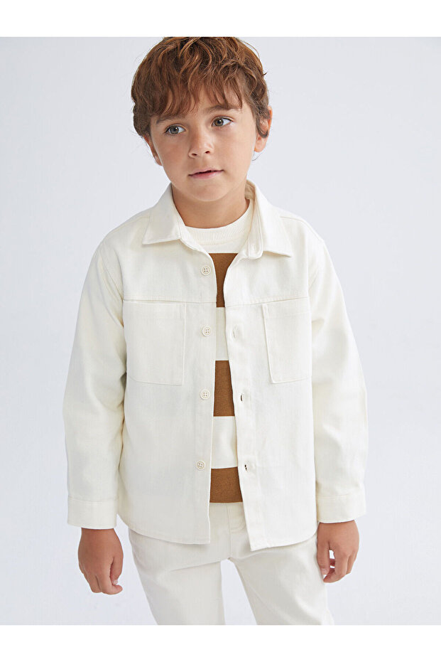 Haki Basic Gabardin Uzun Kollu Erkek Çocuk Gömlek -For Yourself- - 1