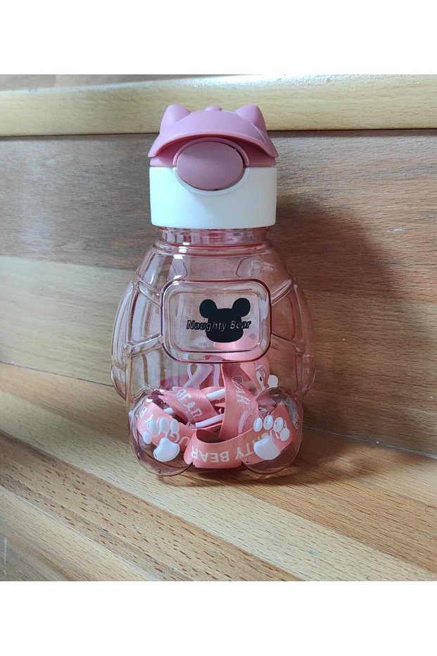 Teddy Bear Water Bottle Transparent Water Bottle, School, Office, Travel Pink Color