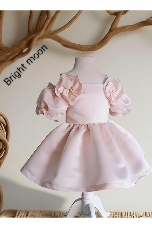 Girl's Satin Balloon Sleeve Orchid Dress