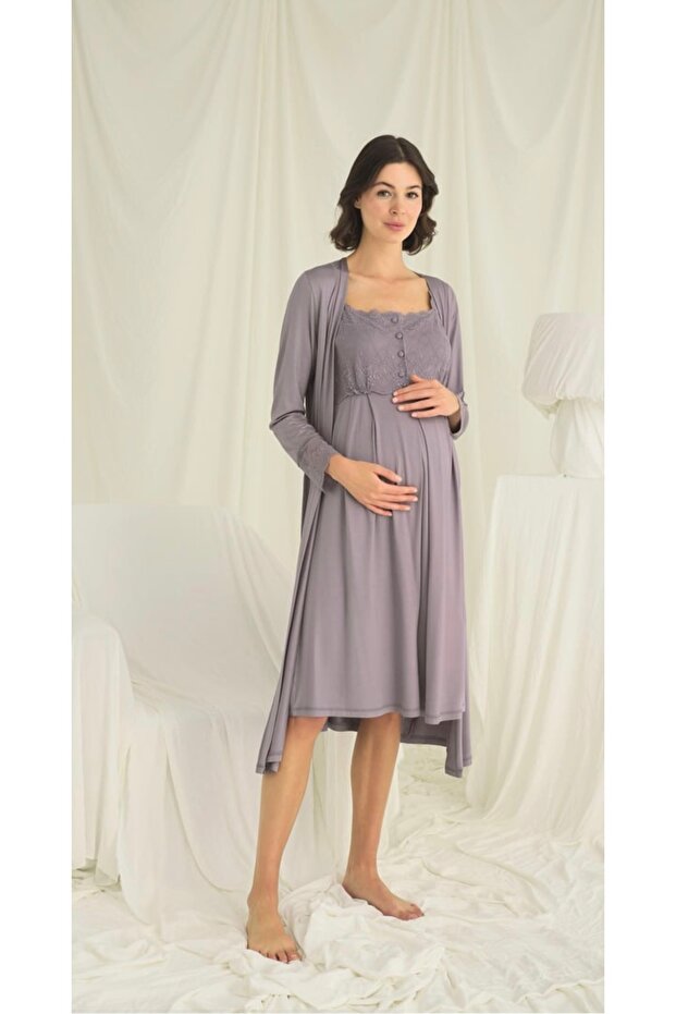 طقم روب أمومة بأزرار أمامية من Monamise 18670