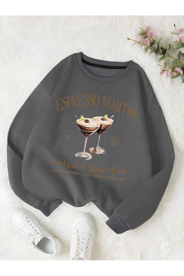 Unisex Women/Men Expresso Custom Printed Colorful Oversize Crew Neck Cotton Sweatshirt