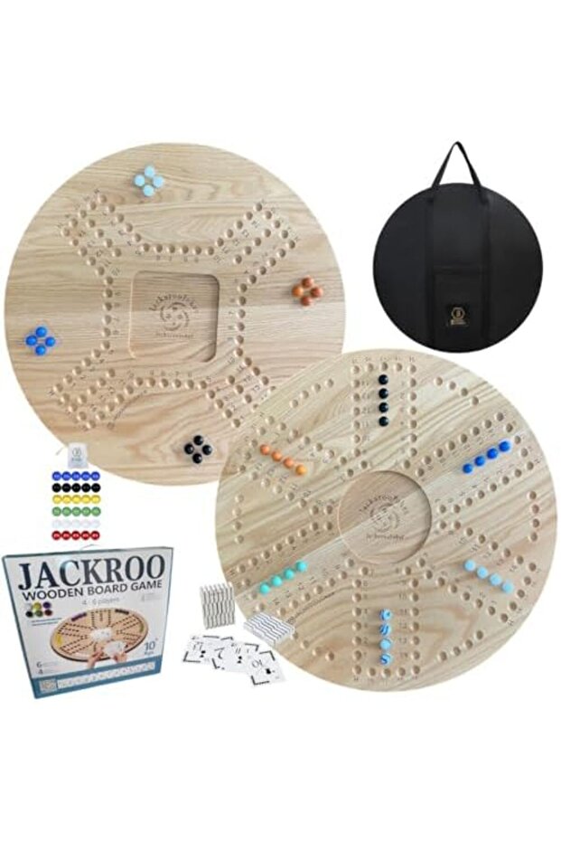 Premium Solid OAK Wooden Board Game, 54 cm Double-Sided, 4-6 Players, with Carrying Ba