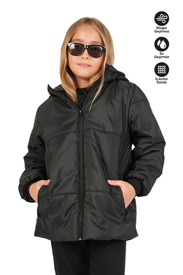 Girl's Waterproof and Windproof Fur-Lined Hooded Coat
