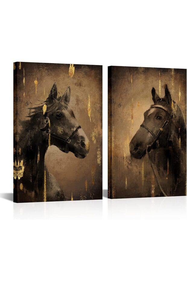 Framed Two-Piece Vintage Horse Canvas Prints – Rustic Wall Art 30x40 cm