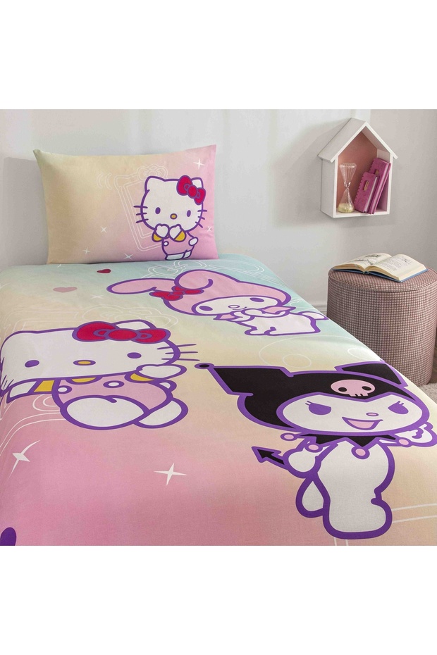 Lisanslı Hello Kitty & Friends Pamuk Tek Kişilik Nevresim Takımı - 1