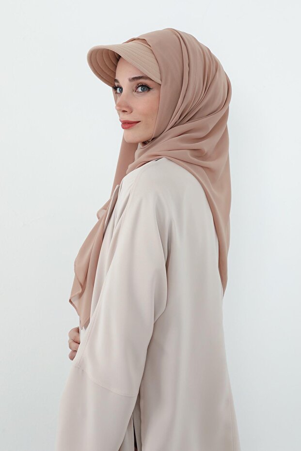 Practical Chiffon Shawl with Combed Cotton Visor, Ss-3, Light Mink - Light Mink
