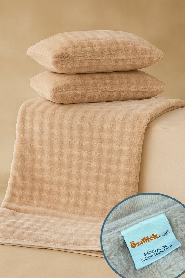 Fluffy Çift Kişilik Yatak Örtüsü Seti (220x240 cm) - 3 Parça Set - EKRU - 1