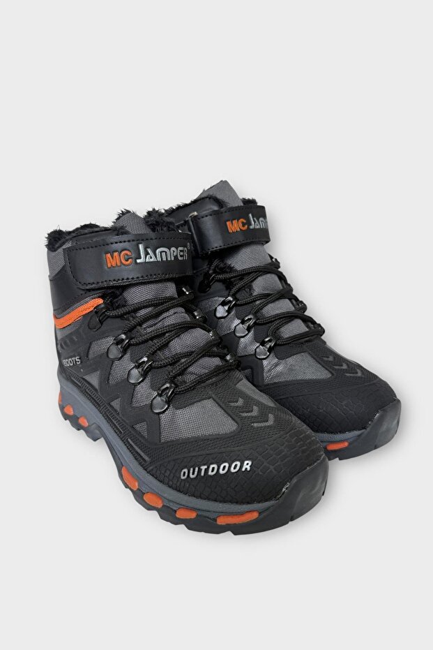 Gyermek szőrmével bélelt, cipzáras kültéri csizma FEKETE - NARANCS - 4