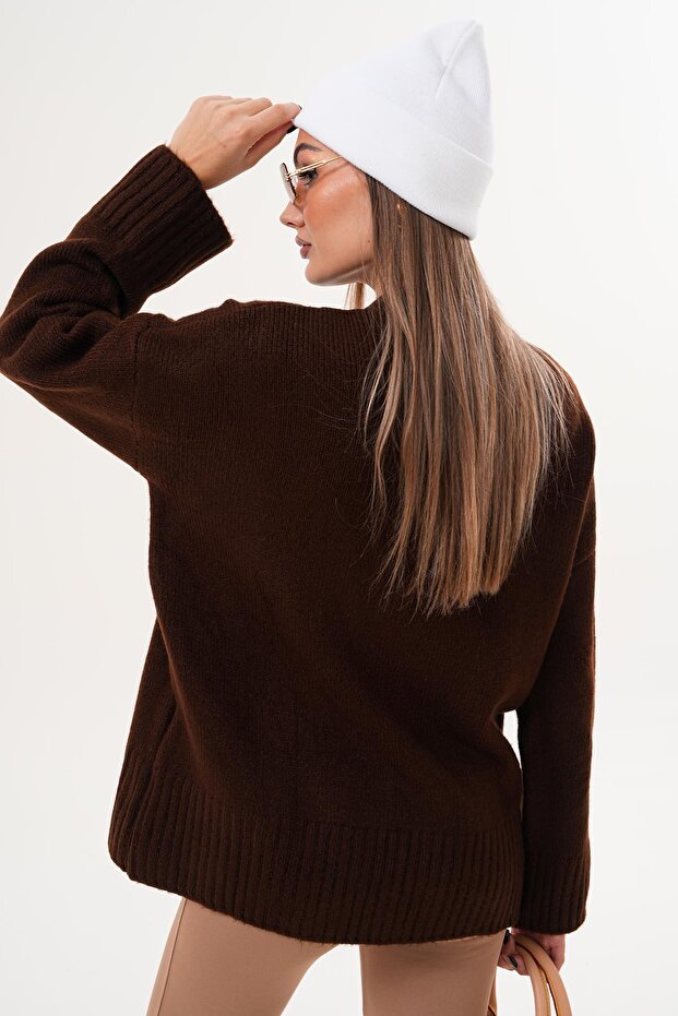 Kadın Yarım Balıkçı Triko Örme Oversize Kazak 255087 - - 5