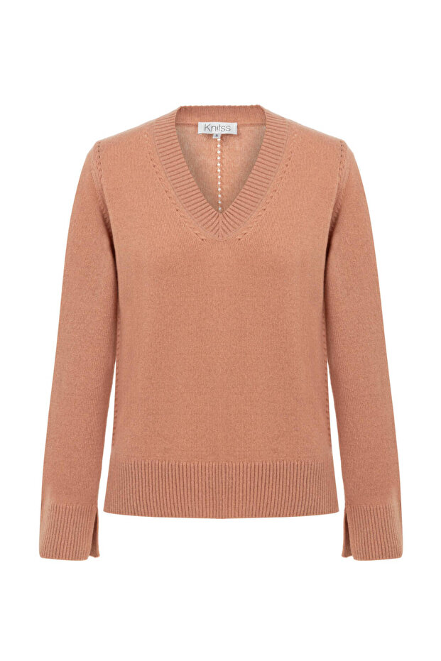 Pembe V Yaka Kaşmir Triko - 6