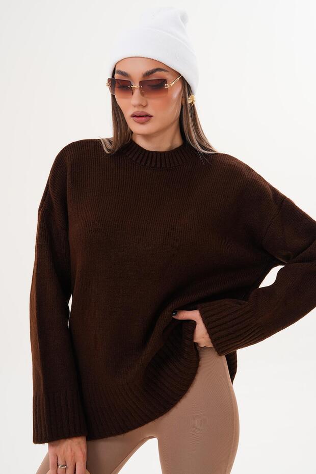 Kadın Yarım Balıkçı Triko Örme Oversize Kazak 255087 - - 4