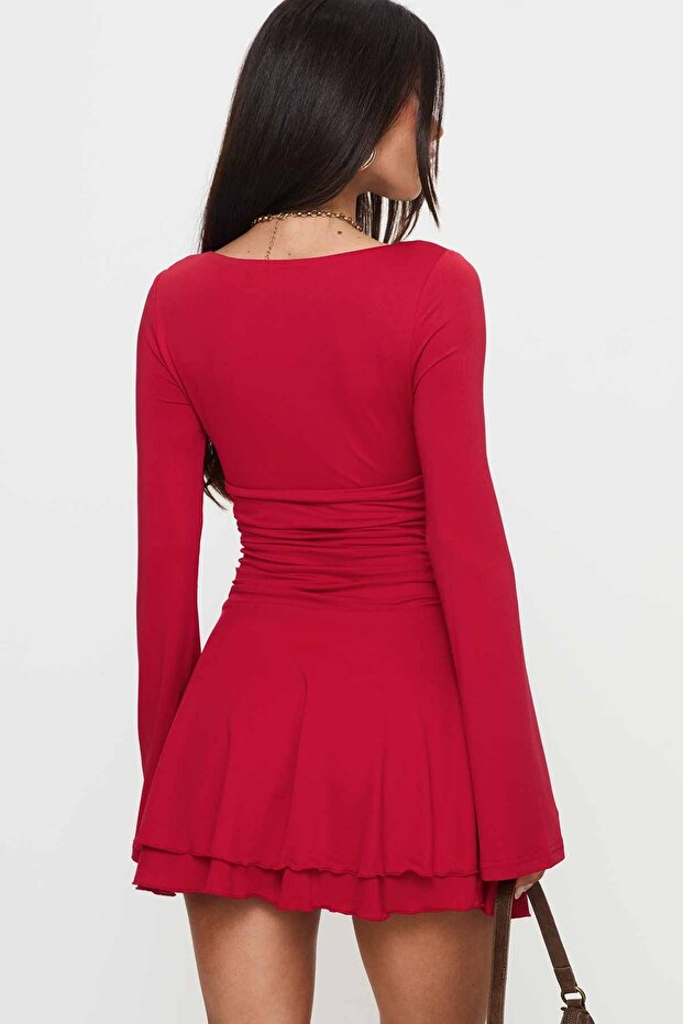 Çift Kat Skater Örme Sandy Elbise JT3025 - 4