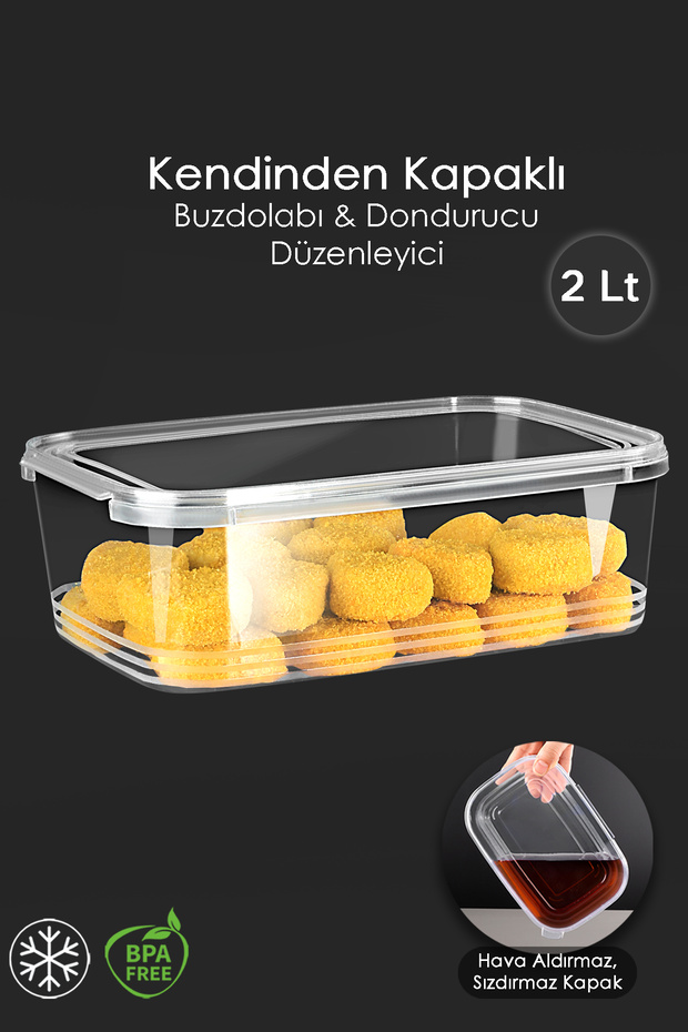1 Piece Leakproof Self-Covering Storage Container - Suitable for Deep Freezer, Airtight Organizer 2Lt