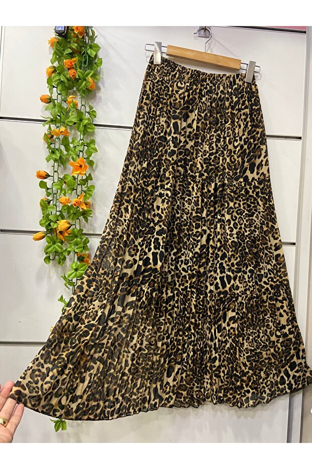 Leopard Print Chiffon Skirt with Lining