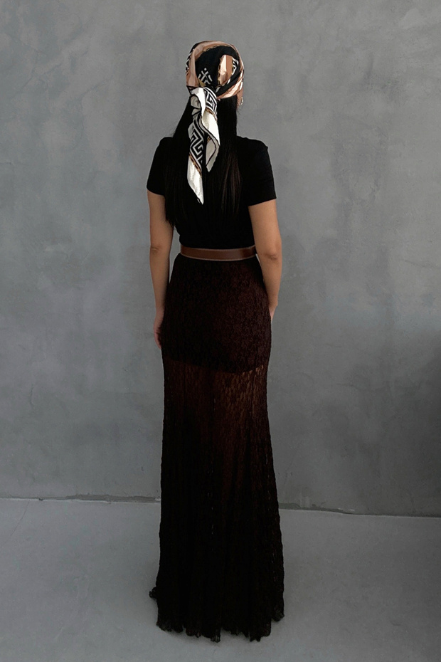 Kahve Dantelli Santorinİ Uzun Etek - 4