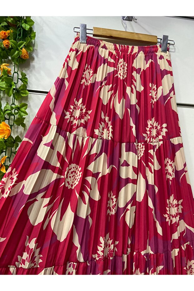 Patterned Chiffon Skirt with Lining - 3